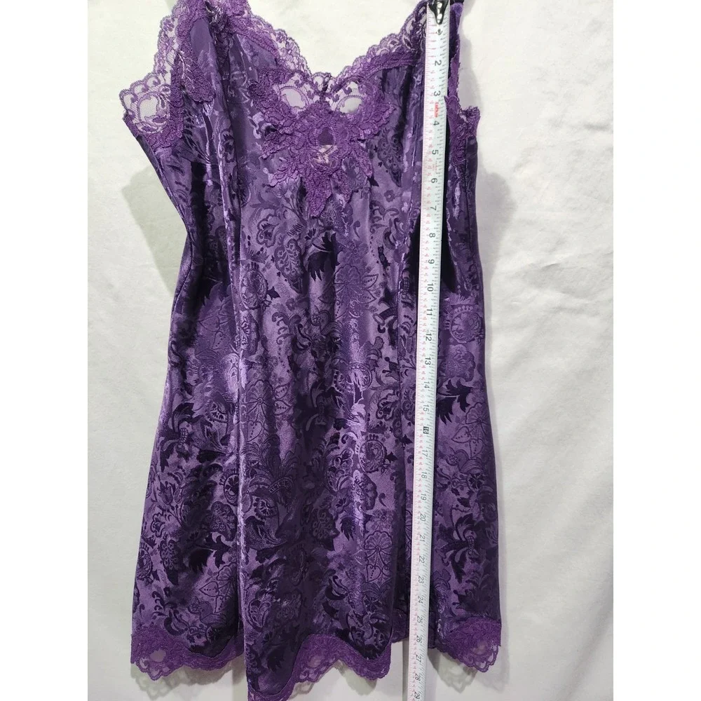 VTG Victorias Secret Gold Label Satin & Lace Floral Paisley Purple Slip Dress  S